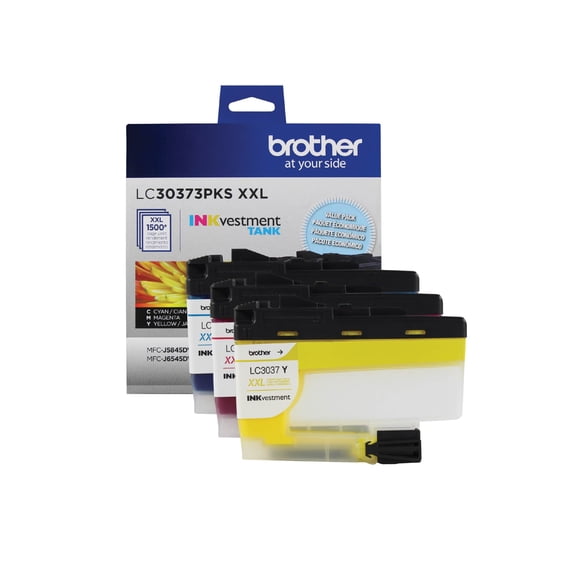 Brother Genuine LC30373PKS 3-Pack, Super High-yield INKvestment Tank Ink Cartridges; Includes 1 Cartridge each of Cyan, Magenta & Yellow Ink, Page Yield Up To 1,500 Pages/Cartridge, LC3037