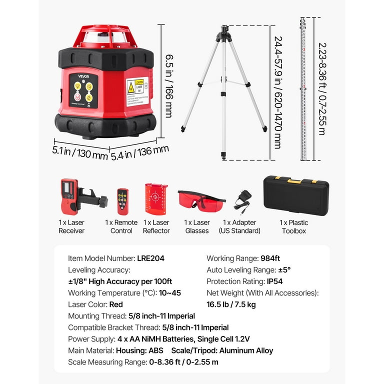 Get Perfect Lines Every Time With This 500m Self-Leveling Red Rotary Laser Level Kit – Includes Tripod & Staff!