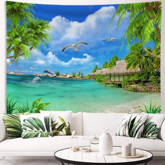 Dashan Ocean Beach Tapestry Wall Hanging,Blue Sea Nature Tapestries for Bedroom Living Room Dorm Decor,60"Wx50"L