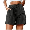 thumbnail image 2 of HOWPAY Women's Shorts Baggy Striped Loose Fit Elastic High Waisted Bottoms Casual Lightweight Summer Workout Cycling Lounge Shorts Black M, 2 of 5