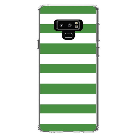 DistinctInk Clear Shockproof Hybrid Case for Samsung Galaxy Note 9 - TPU Bumper, Acrylic Back, Tempered Glass Screen Protector - Green & White Bold Horizontal Stripes