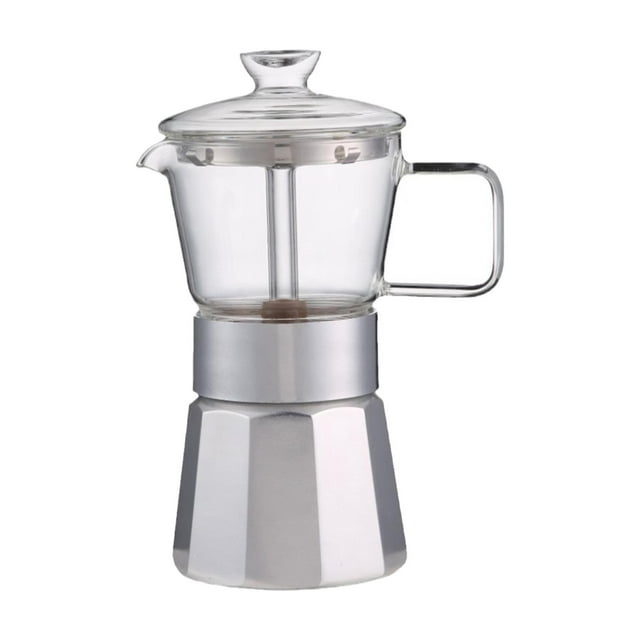 Cafetera italiana para estufa, olla de café expreso, ligera, de aleación de aluminio, portátil, tapa de vidrio de 240ml(8oz) para cocina, Camping y mayimx Cafetera