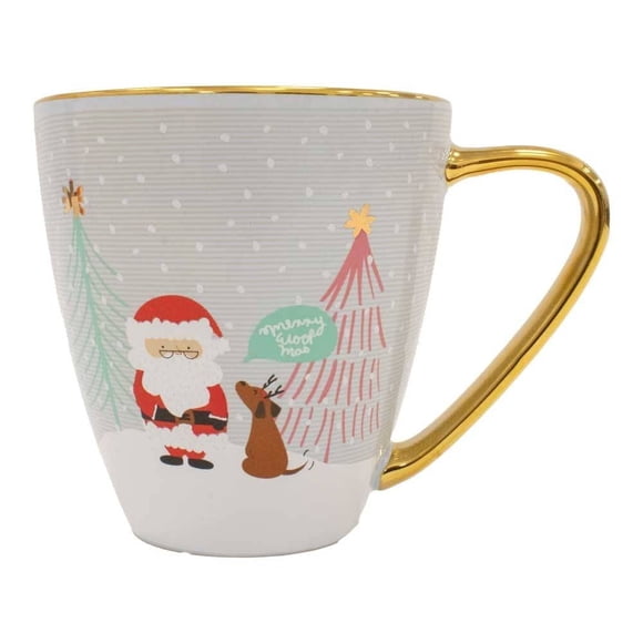 Taza Holiday Time de Cerámica Diseño Navideño Asa Dorada 472 ml