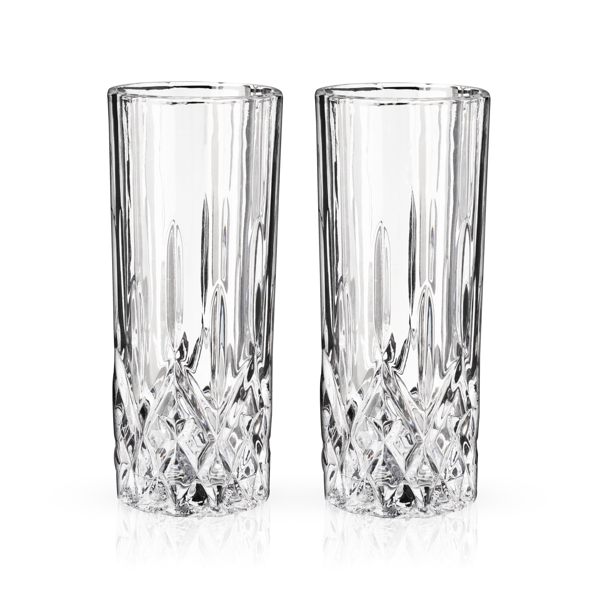 Viski Highland Highball Glasses Set of 4 - Square Cut Crystal Tumblers,  Holds 12 oz
