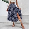 thumbnail image 2 of LWavelet Women Ditsy Floral Print Smocked Midi Skirt High Waist Side Split A Line Skirt Navy XL, 2 of 8