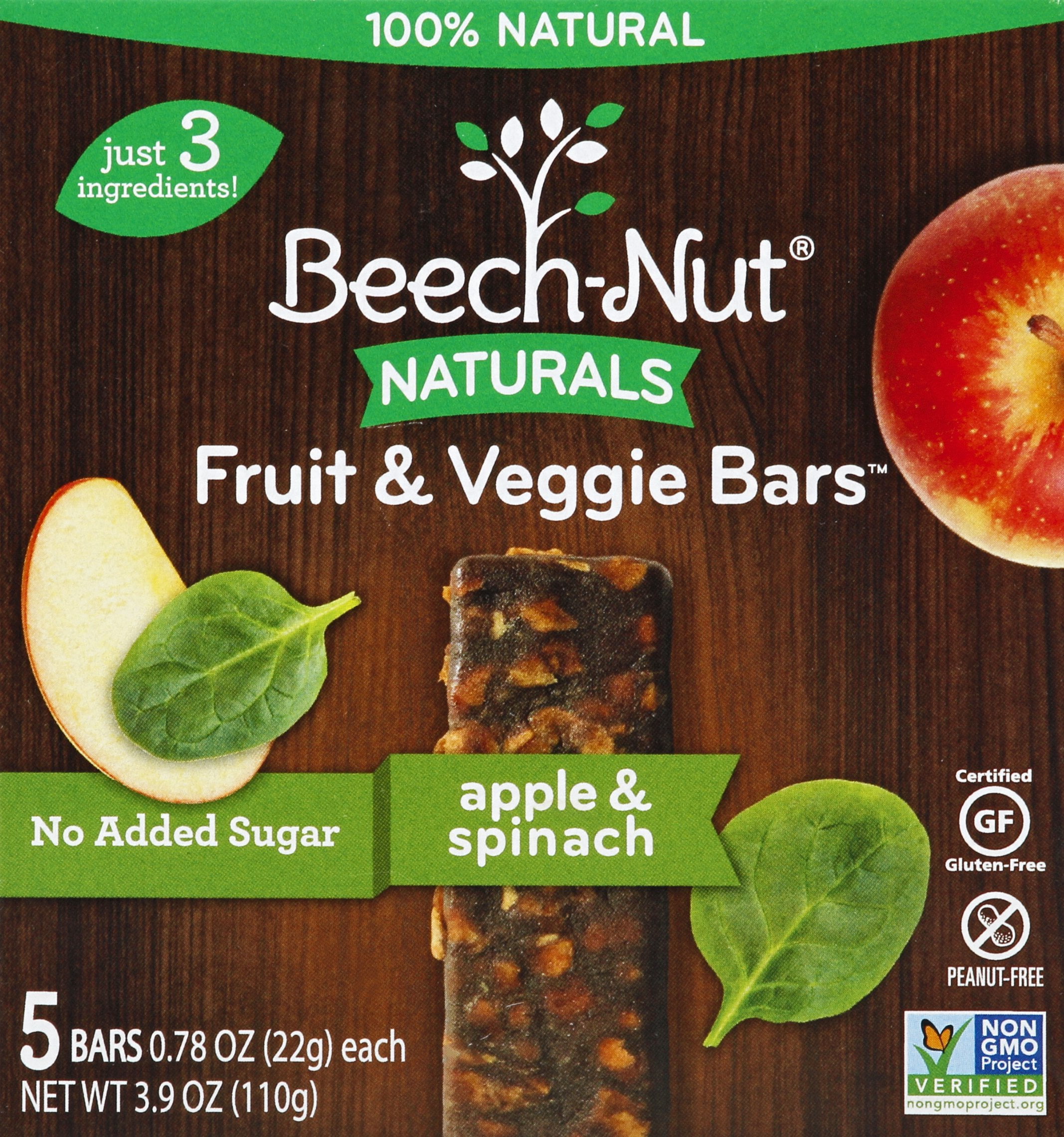 (40 Pack) Beech-Nut Natural Toddler Food, Apple & Spinach Baby Snack, 3.9 oz Box