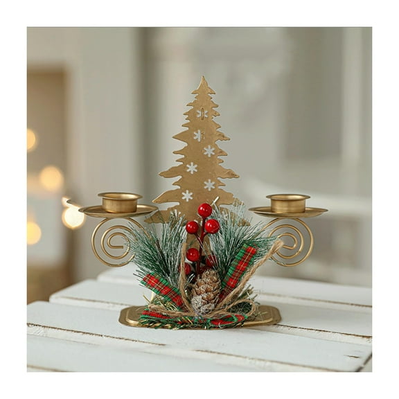 MATN Tealight Candle Holder Gold Candle Holder with Red Berry Pine Cones Christmas Centerpieces for Tables Candle Holder Centerpiece for Dining Table