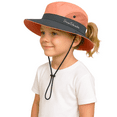 thumbnail image 2 of Kids Sun Hat, Wide Brim Bucket Hat for UV/Sun Protection, Foldable Cowboy Hats with Ponytail Hole, Cooling Mesh Fishing Hat for Beach Outdoor, Orange & Dark Gray, 2 of 10