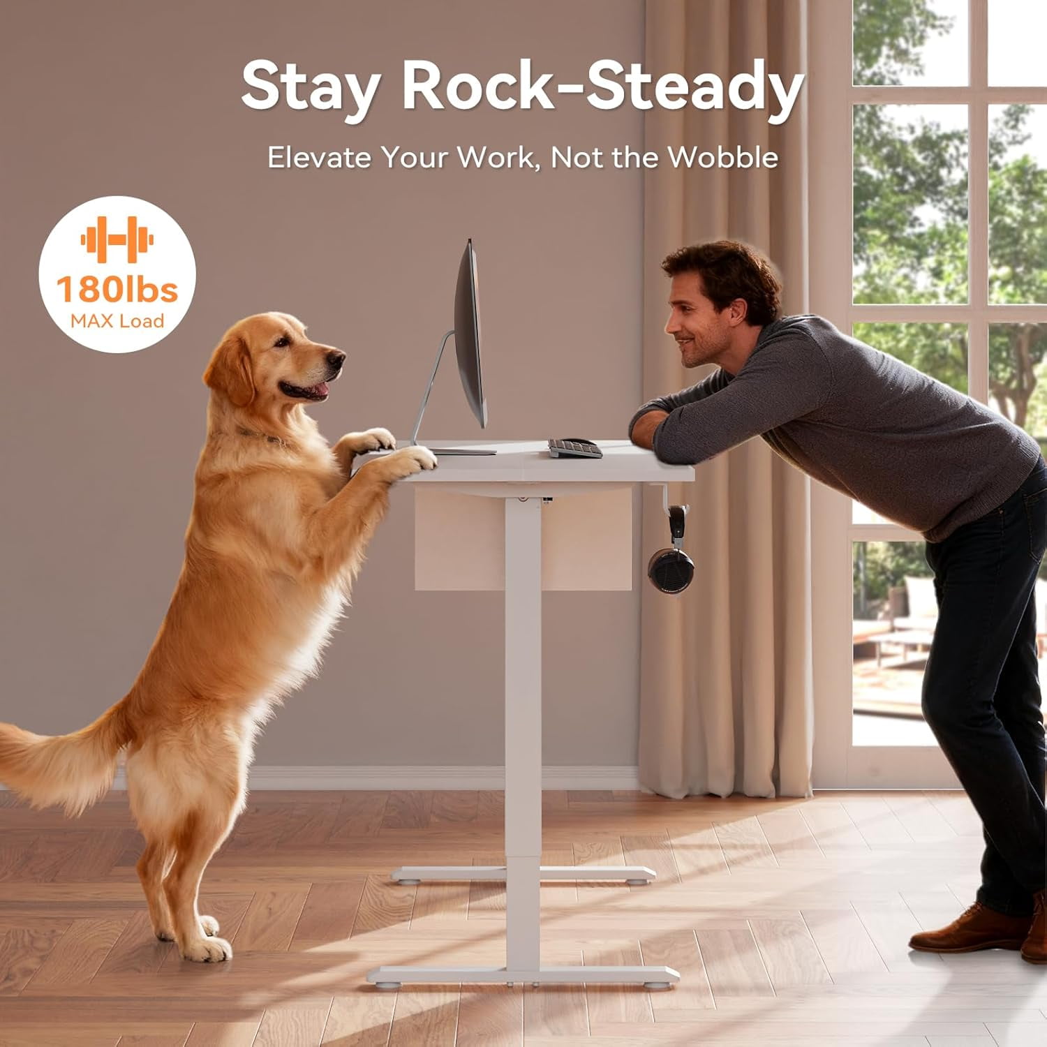 Furologee Electric Standing Desk, Sit to Stand Up Computer Desk with Storage Bag, Height Adjustable, Memory Presets for Home Office Gaming Workstations, 55 x 24 inch Study Table, White