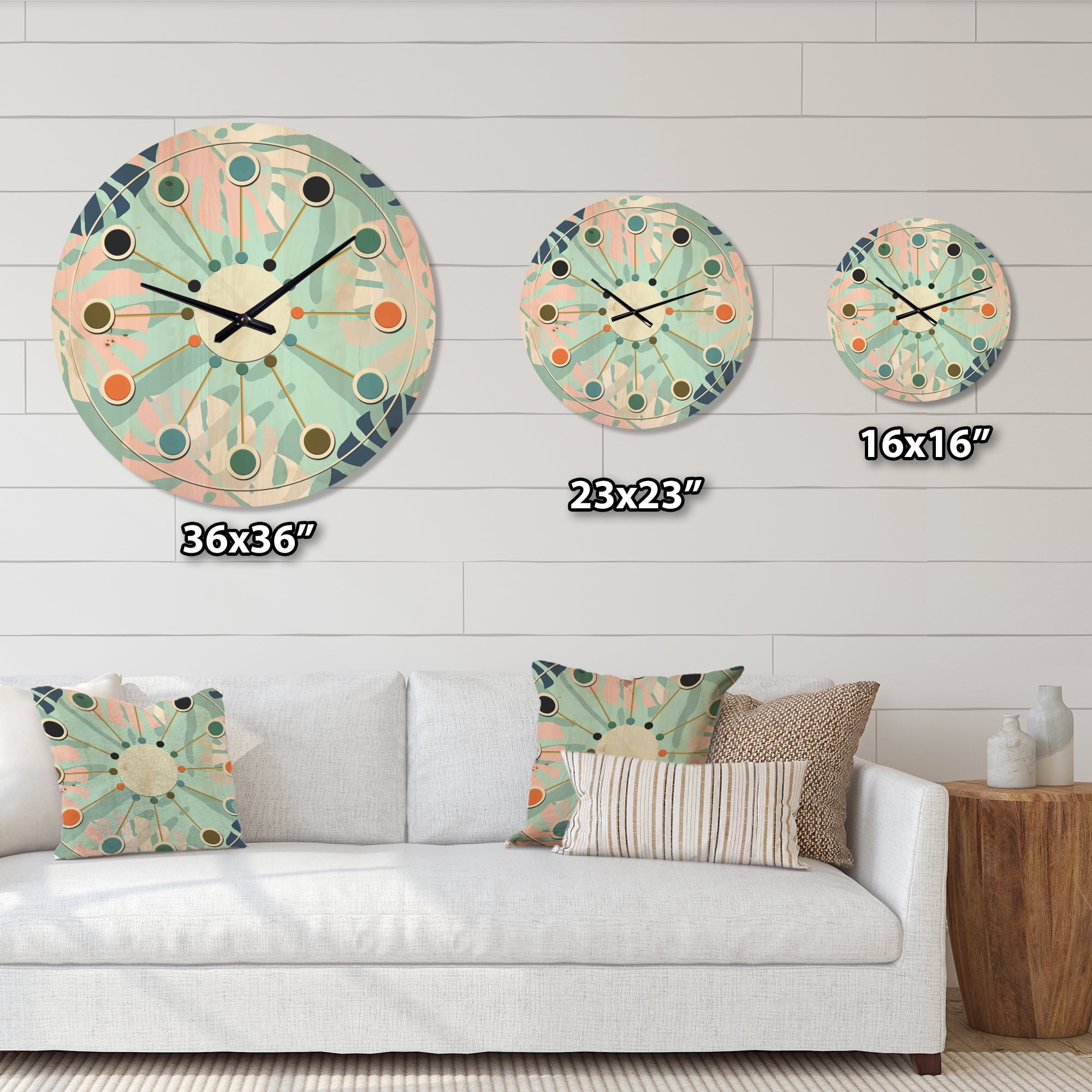 Designart 'Floral Retro Pattern VII' Mid-Century Modern Wood Wall Clock