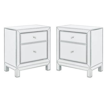 Home Square 1 Door Mirrored Nightstand in Antique Silver - Set of 2