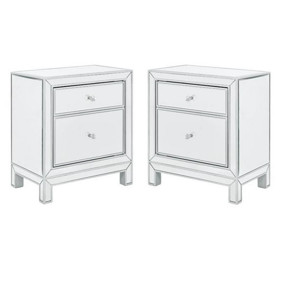 Home Square 1 Door Mirrored Nightstand in Antique Silver - Set of 2