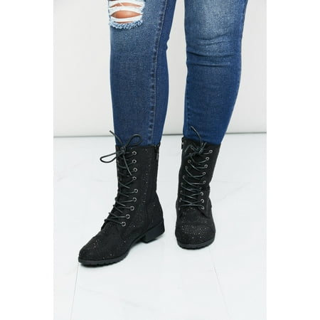 

Forever Link Rhinestone Lace-Up Combat Booties