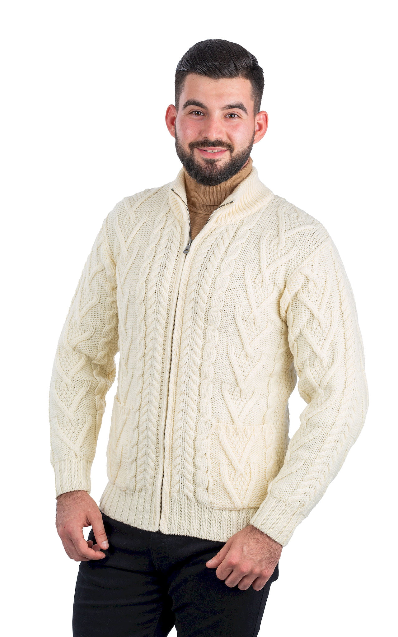 SAOL - SAOL Irish Cable Knit Cardigan Sweater for Men 100% Merino Wool ...