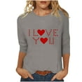 thumbnail image 2 of Odbmxy Tshirts Shirts for Women Valentine's Day 3/4 Sleeve Womens Tops Plus Size Basic Love Print Leisure Vacation Tops Gray, 2 of 5