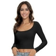 thumbnail image 2 of Women Crew Neck Knitted Crop Shirt Long Sleeve Low Cut Basic Solid Tee Sexy Cutout Blouse Top Streetwear, 2 of 8