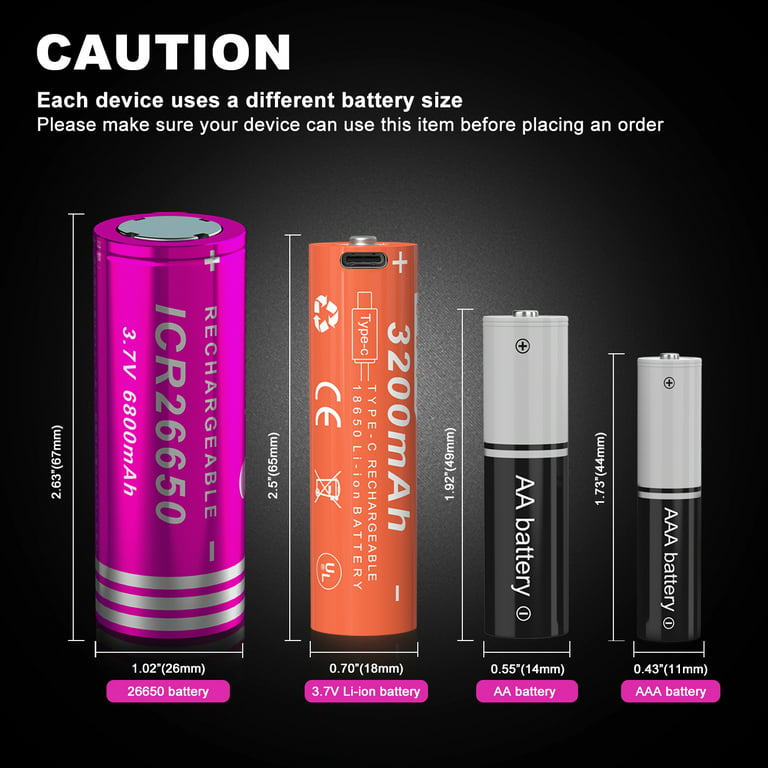 26650 Rechargeable Battery, 6800mAh High Capacity 3.7v Lithium-ion