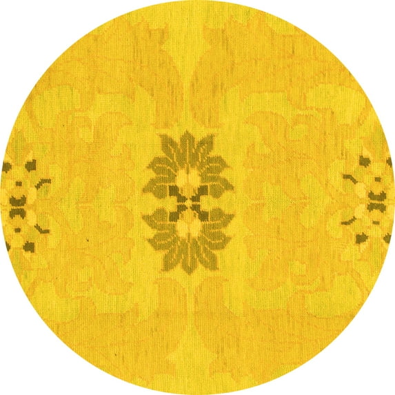 Ahgly Company Machine Washable Indoor Round Abstract Yellow Modern Area Rugs, 8' Round