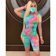 thumbnail image 3 of Women's Ladies Tie-Dye Print T-Shirt Cycling Short 2 Pc Co ord Active Gym Set Tracksuit, 3 of 4
