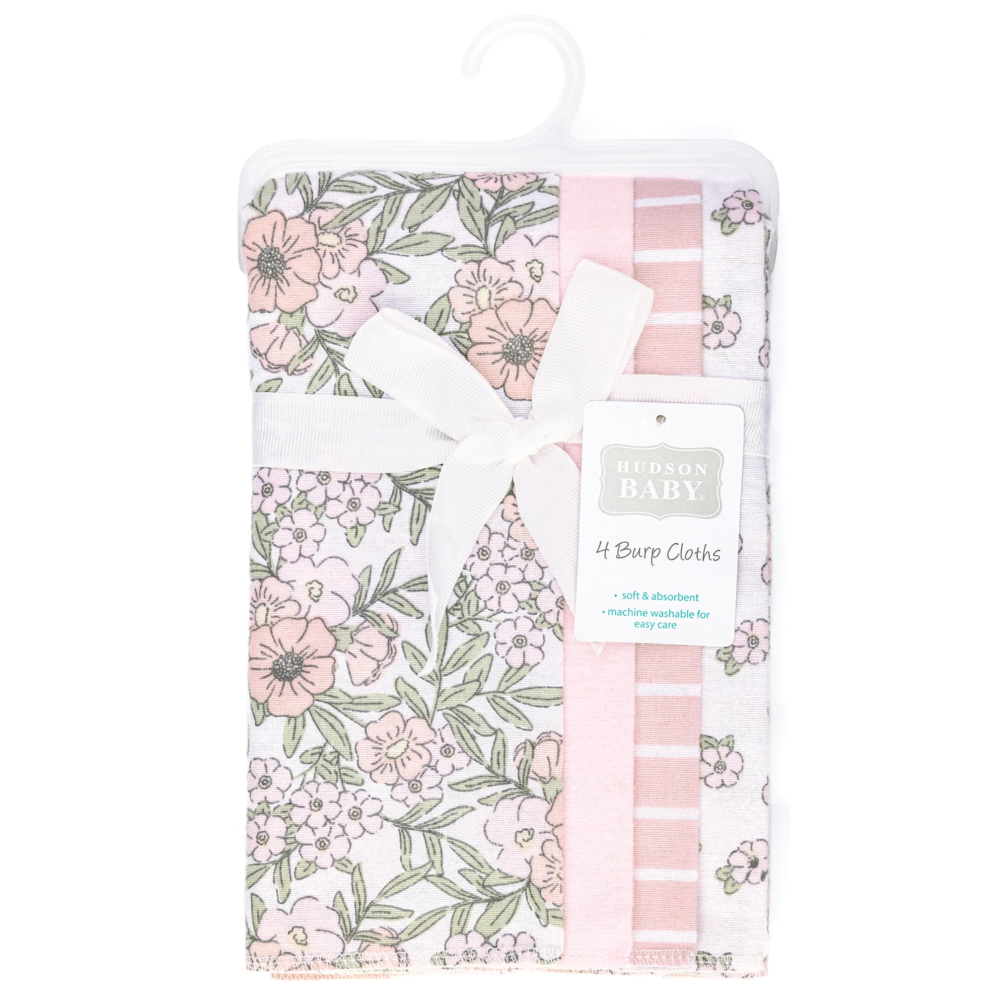 Hudson Baby Unisex Baby Cotton Poly Flannel Burp Cloths, Soft Pink Floral, One Size