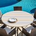 thumbnail image 6 of Khaki Stripes Round Tablecloth, Fitted Table Cover with Elastic for 45"-54" Round Tables, Modern Minimalist Horizontal Ombre Lines Table Cloth Outdoor Indoor Dinning Party Waterproof Tablecloths, 6 of 7