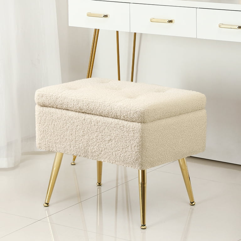 Modern Storage Faux Fur Square Vanity Stool, Makeup Dressing Stool Cha –  Basic Outline Interiors