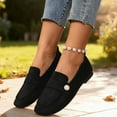 thumbnail image 4 of Womens Slip On Loafers with Pearl Accent, Soft Velvet Comfort Flats for Business Casual, Black,Size 40, 4 of 9
