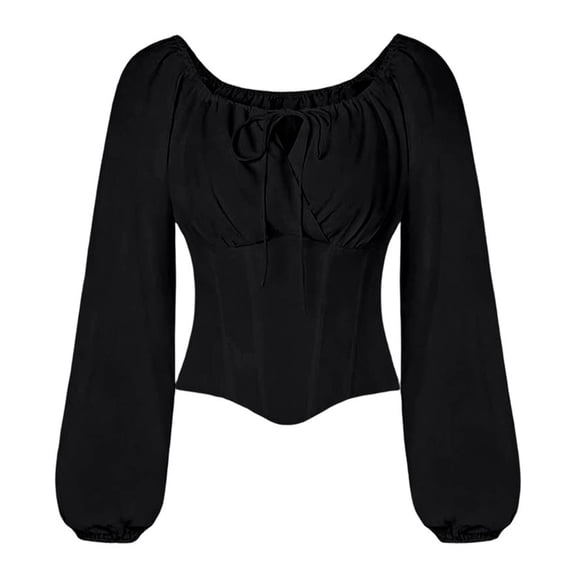 Women's Renaissance Shirt Corset Tops Pirate Peasant Fall Blouse | Puff Long Sleeve, Ruched Bust, Ren Faire Shirt, Gothic Top, Medieval