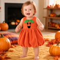 thumbnail image 4 of Toddler Girls Pumpkin Sleeveless Bubble Dress, Jack-o'-Lantern Face Outfit With Matching Leaf Headband Soft Fleece Halloween Costume for Party Cosplay Photo Wear(Orange5,5-6 Years), 4 of 5