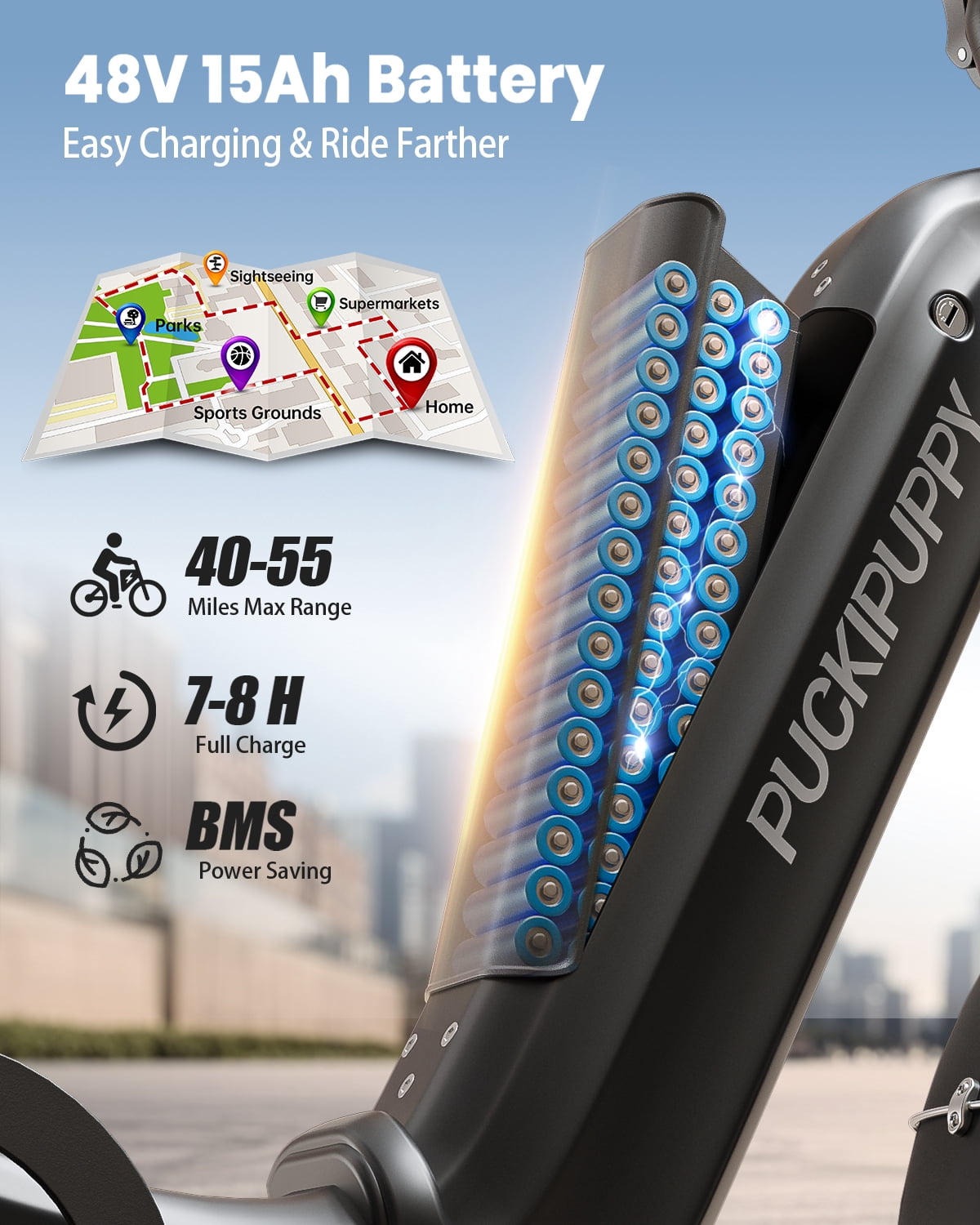 PUCKIPUPPY Electric Tricycle for Adults Full Suspension & Reverse Gear 960W Peak 55Miles Range 20" Fat Tire Electric Trike 15mph Max Speed E-Mountain Bikes 48V 15AH Battery, Comply with UL2849 By SGS