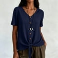 thumbnail image 3 of Lindreshi Cotton Linen Tops for Women Summer V Neck Short Sleeve Button Up Shirt With Front Placket and Lace Up Top, 3 of 8
