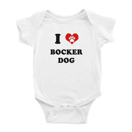 

I Heart Bocker Dog Funny Baby Rompers Bodysuit (White 3-6 Months)