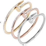 JB Jewelry Stainless Steel Nail  Bangle with Pure Cubic Zirconia Unisex.