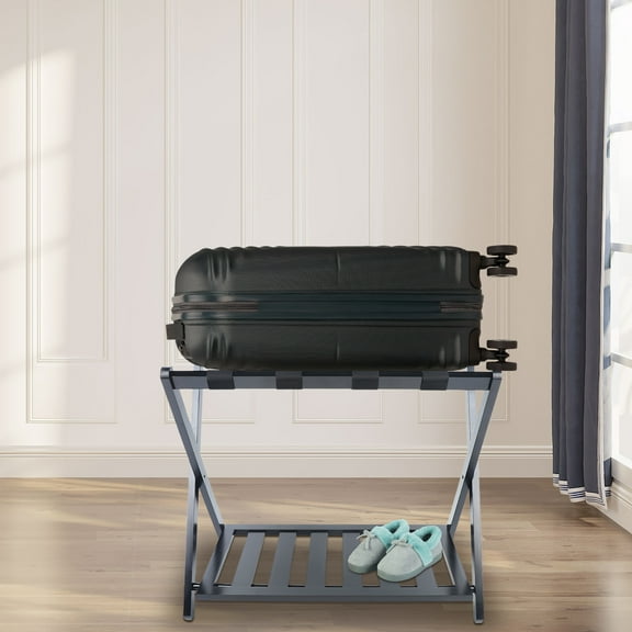 Foldable Luggage Rack for Home & Hotel - Strong Load-Bearing Capacity, Nylon Bandage, Stable Tripod, Space-Saving Design, Black Nan Bamboo Material