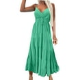 thumbnail image 2 of WIZUTIZ Sundresses for Women Sling Fitted High Waist Smocked Ruffled Adjustable Strap&Belt Solid Peplum Dress Sleeveless V-Neck Vacation Dress for Lady Midi Dress Wrinkle-Free Wedding Dress Green, 2 of 6