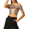 thumbnail image 2 of Unique Bargains Women's Off Shoulder Party Club Shiny Metallic Crop Top L Champagne, 2 of 6