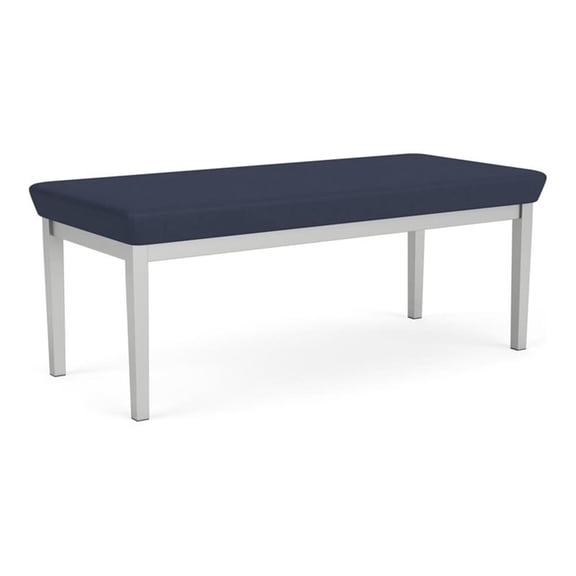 Lesro Lenox Steel Polyurethane 2-Seat Waiting Room Guest Bench in Silver/Castillo Batik Blue