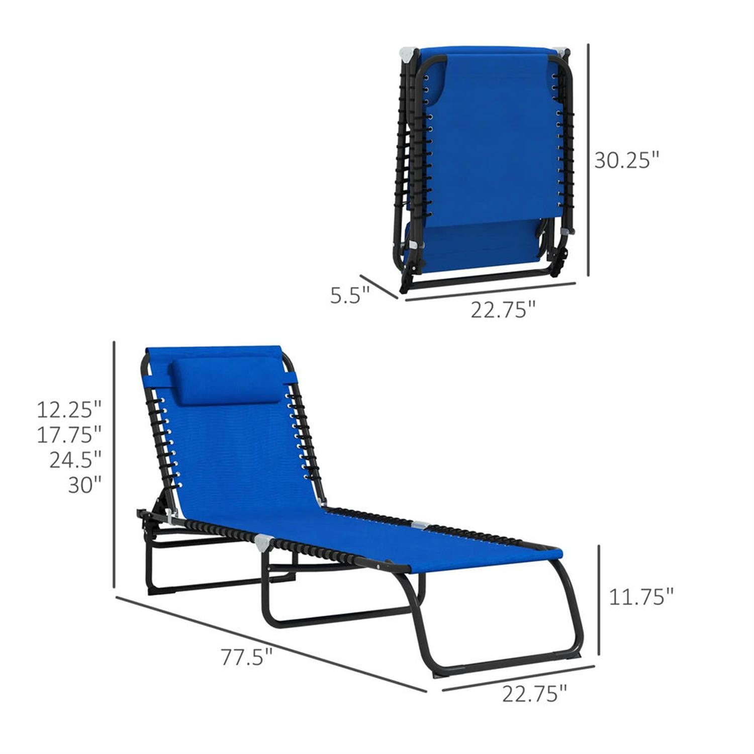 Demi Bonn Outdoor Folding Chaise Lounge Chairs Set of 2 with 4-Position Reclining Pillow-Back, Breathable Mesh Seat, Bungee for Pool, Beach, Patio, Blue