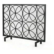 Benjara Fireplace Screen- Overlapping Circles w Mesh- 41x31 Matte Black Frame
