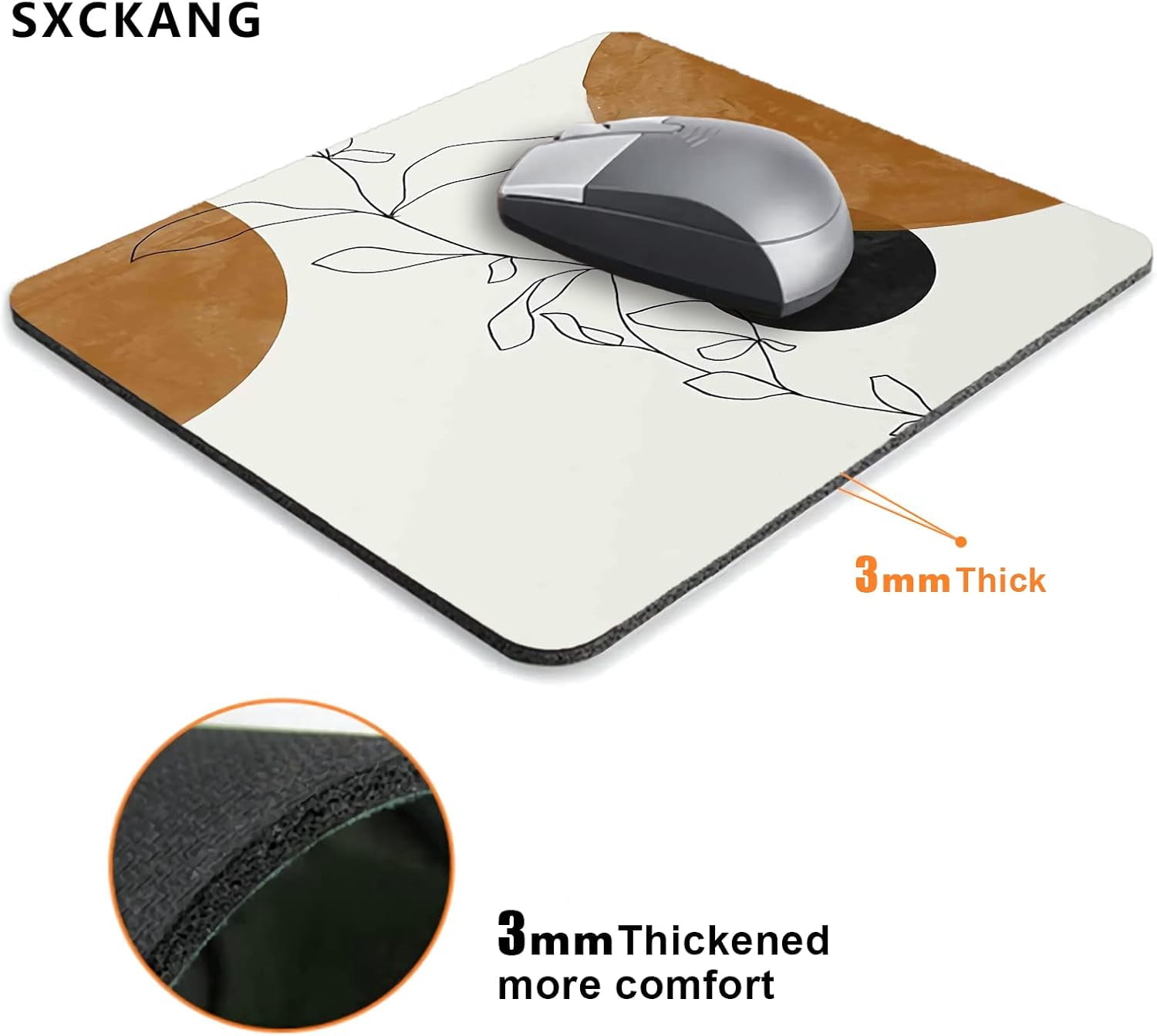 Abstract Plant Mouse Pad - Personalized Premium Texture, Delicate Modern Boho Line Art, Washable Cloth Non-Slip Rubber Base, Perfect for Office, Stylish and Functional