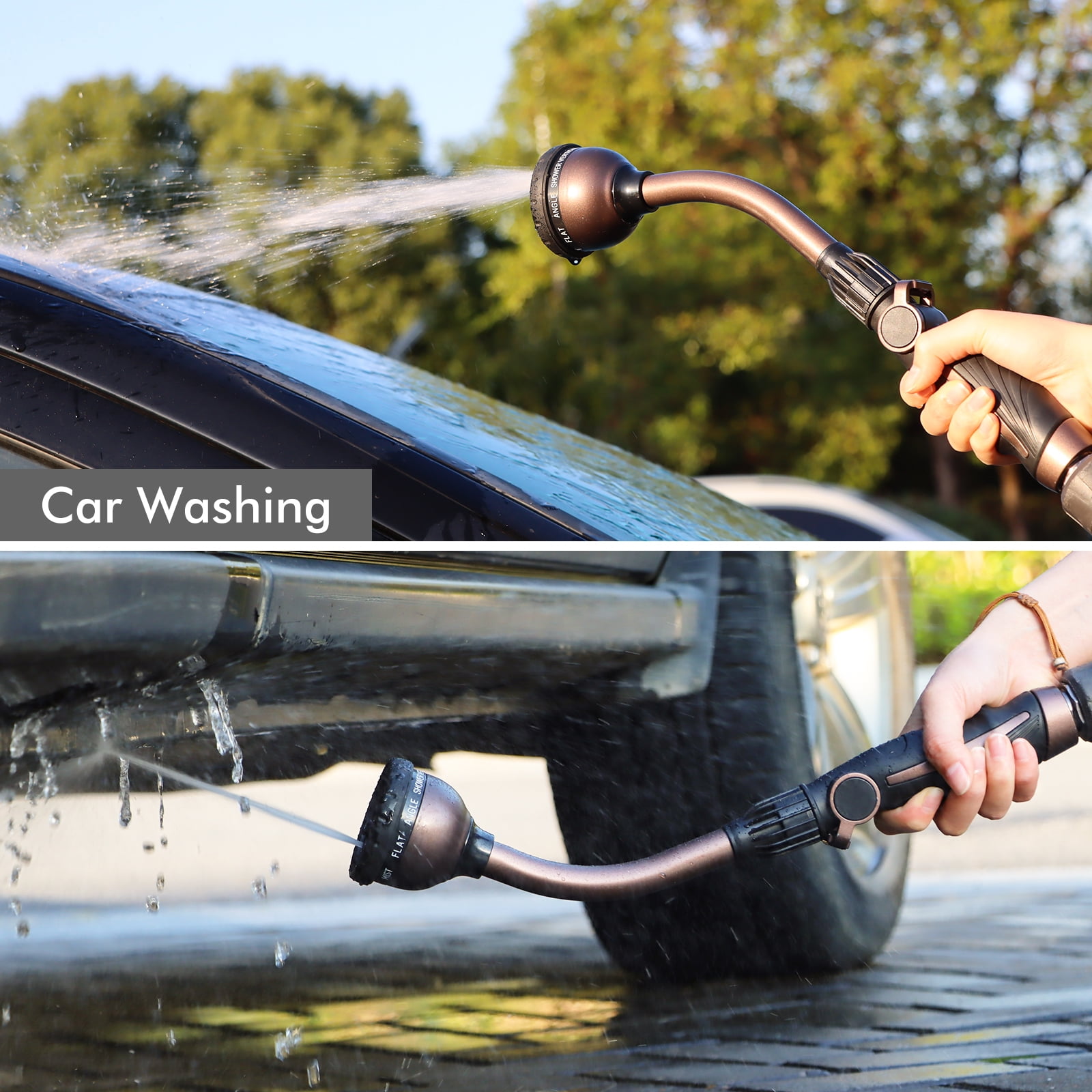Restmo Metal Watering Wand with 10 Spray Patterns, 15-Inch Hose Nozzle Sprayer with Thumb Flow Control