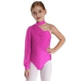 thumbnail image 3 of TSSOE Kids Girls Gymnastics Leotard One Shoulder Long Sleeve Ruched Mesh Ballet Dance Unitard Bodysuit with Shorts Set Hot Pink 6, 3 of 5