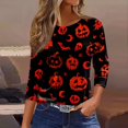 thumbnail image 3 of Womens Halloween Shirts Horror 3/4 Sleeve Pullover Spooky Halloween Ghost Pumpkin Printed Tops Funny Crew Neck T Shirts Three Quarter Length Blouse,M, 3 of 8