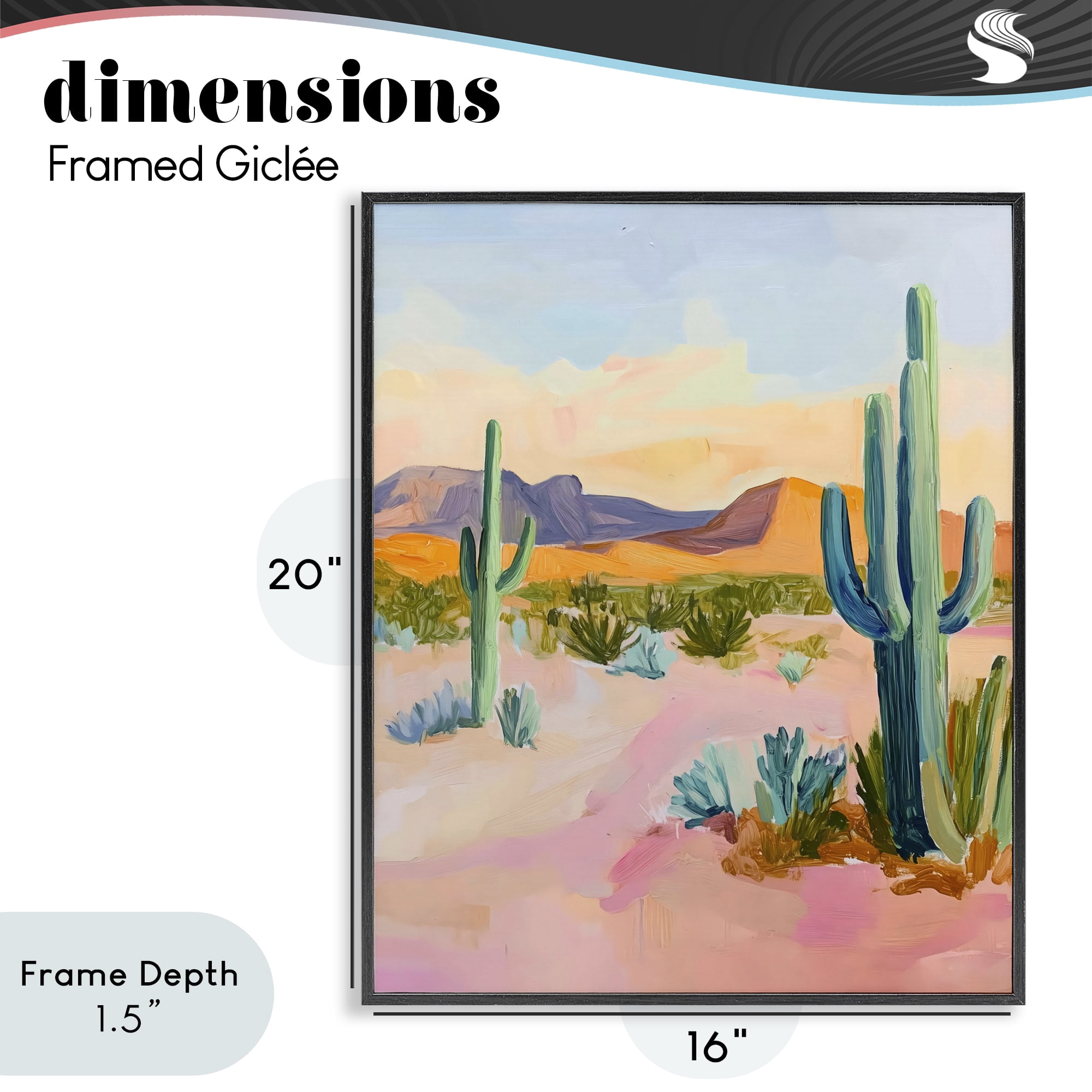 Stupell Industries Cactus Desert with Soft Sunset Black Framed Giclee Art, design by The Prints Vibe