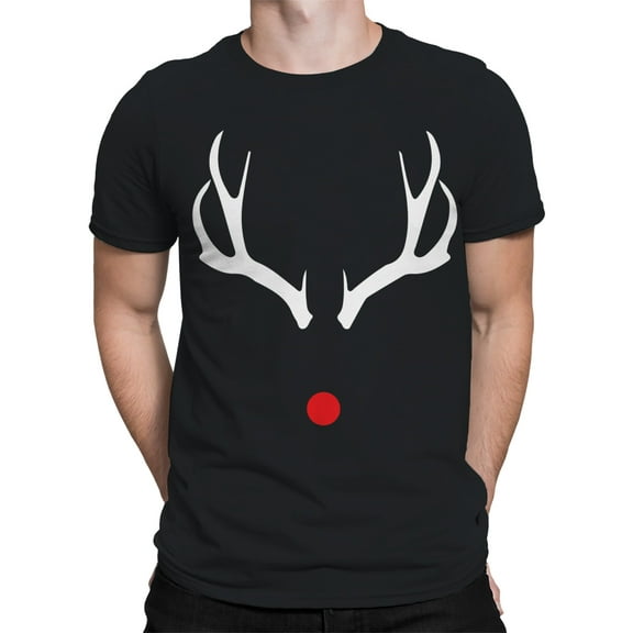Xmas Red Nosed Deer Design Men Black T-Shirt