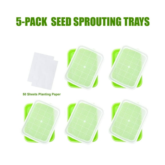 Allware Seed Sprouter Tray Kit, 5 Pack Seed Germination Tray with 50 Planting Papers BPA Free Nursery Tray for Seedling Planting Great for for Garden Home Office - Green Beans Fresh