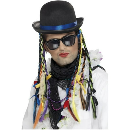 Black Derby Bowler Costume Coke Hat With Multi-Colored Braids Costume Accessory