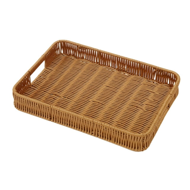Rongfmy Ferme à la Main Fruits Tissé Plateau de Service Décoratif Multi Utilisation Rustique avec Poignées Petit