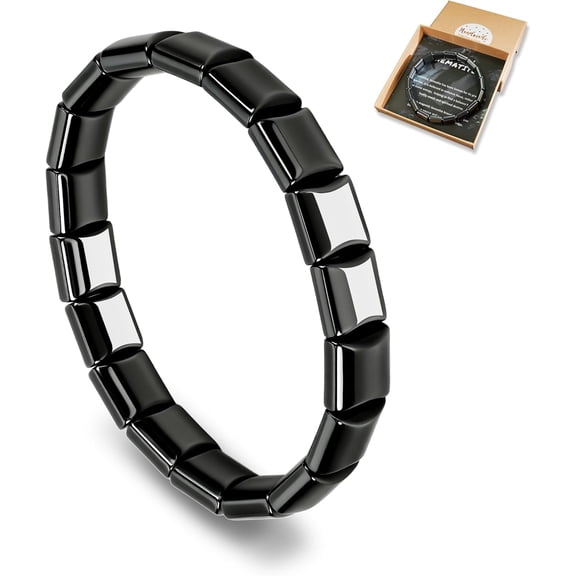 Hematite Bracelets for Men Women as Easter Gifts, Magnetic Natural Hematite Stone Bracelet to Reclaim Energy Confidence, Stretch BeaSoleilie Inspirational Cuff Jewelry Pulseras Para Hombres