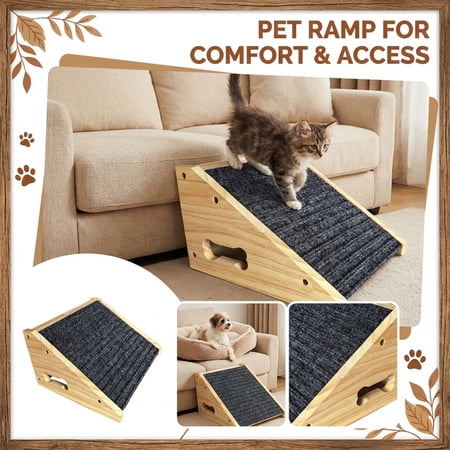 Dog Ramp for Stairs Wooden Low-Angled Pet Ramps with Anti-Slip Carpet Surface Step and Stair Assist for Small Dog & Cats Injured & Aged Pets(9.8 *5.9 *11.8 Wooden)